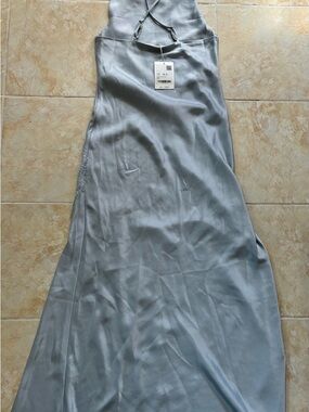 NEW OAK + FORT Pale Blue Satin Halter Dress